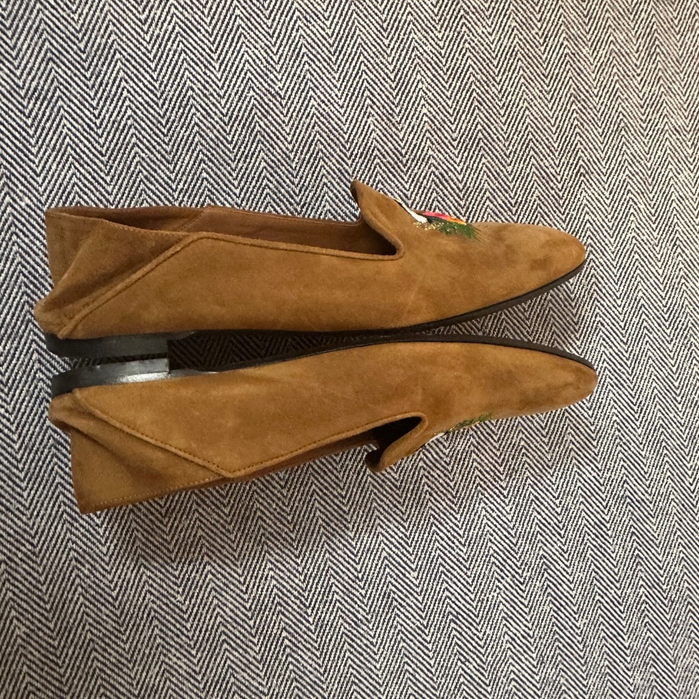 Aquazzura Suede Embroidered Toucan Tropical Accent Loafers - Picture 8 of 9
